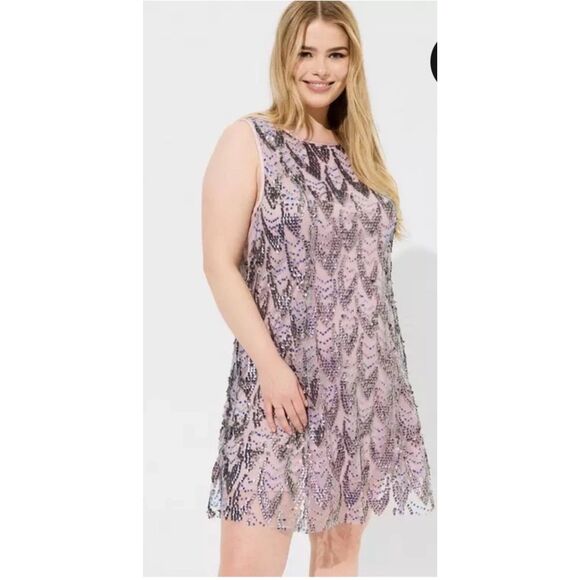 Torrid Purple Mini Sequin Mesh Shift Dress Size 2X Cocktail NWOT (5343) - Picture 1 of 8